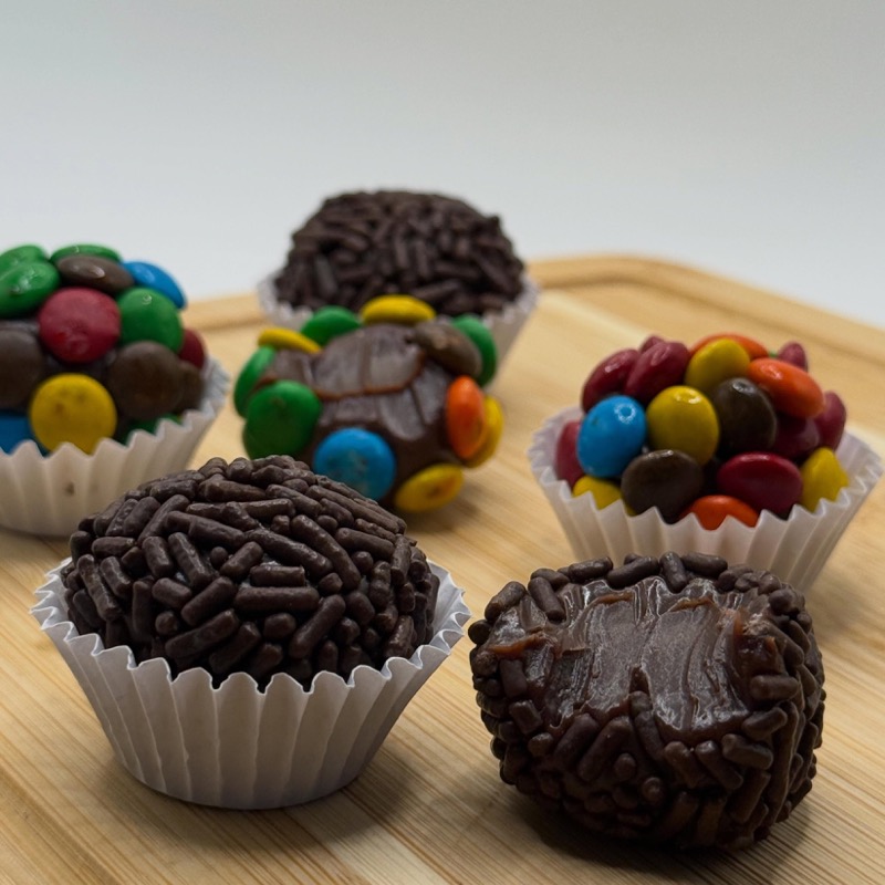 Brigadeiros covered in colorful candy confetti